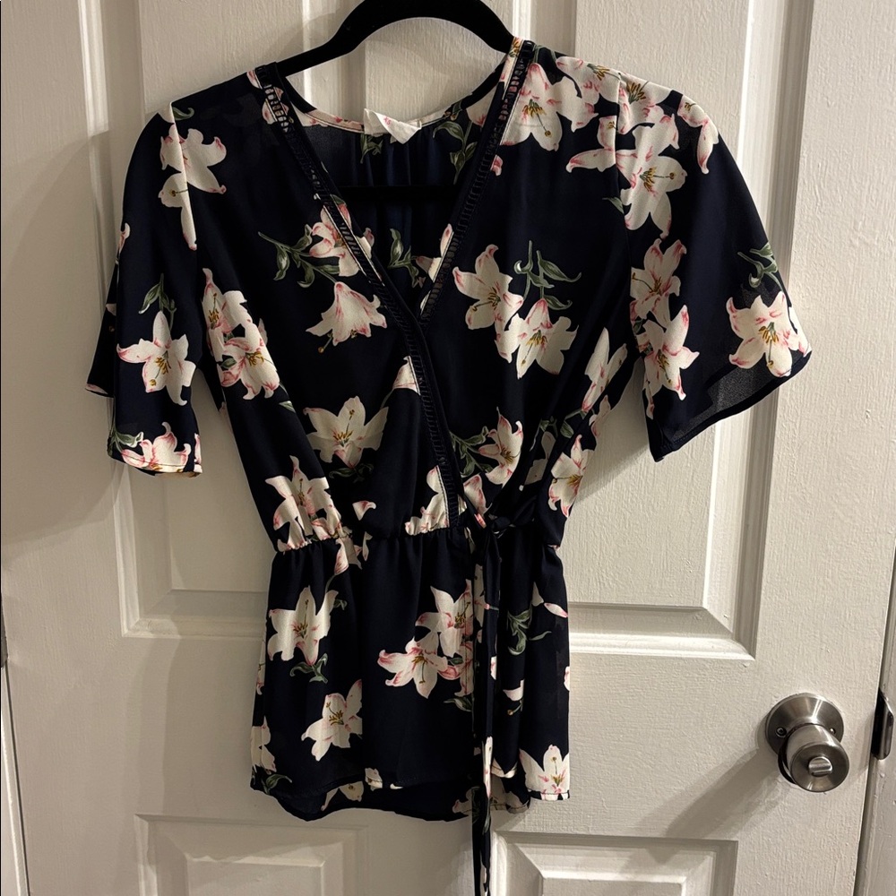 Sienna Sky Navy Floral Wrap Blouse